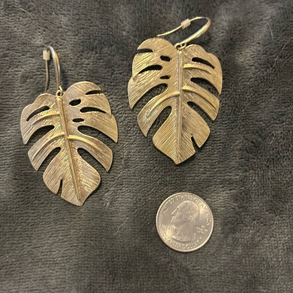 Large gold leaf earrings